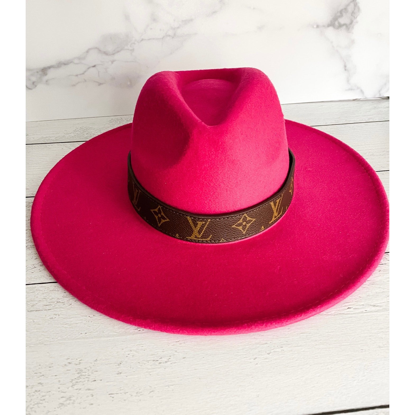 Cognac Colored Distressed Hat with LV Leather Patch – Beauty Bird